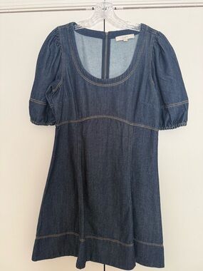 LOFT Dark Denim Short Sleeve Denim Dress scoop Neck